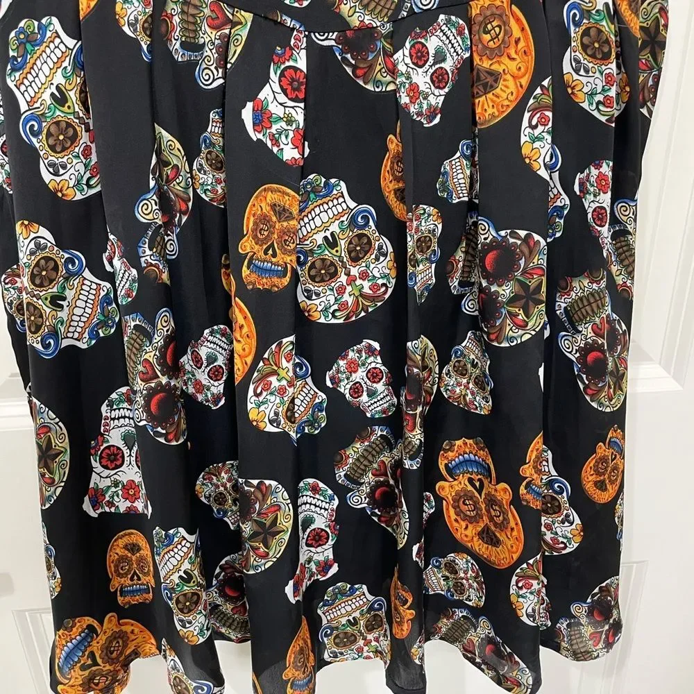 Iska London retro punk goth skeleton sugar skull black dress size 12